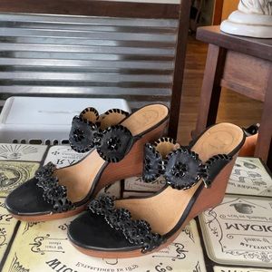 Jack Rogers, black wedge sandal heel. Size 8.5, 3” heel.